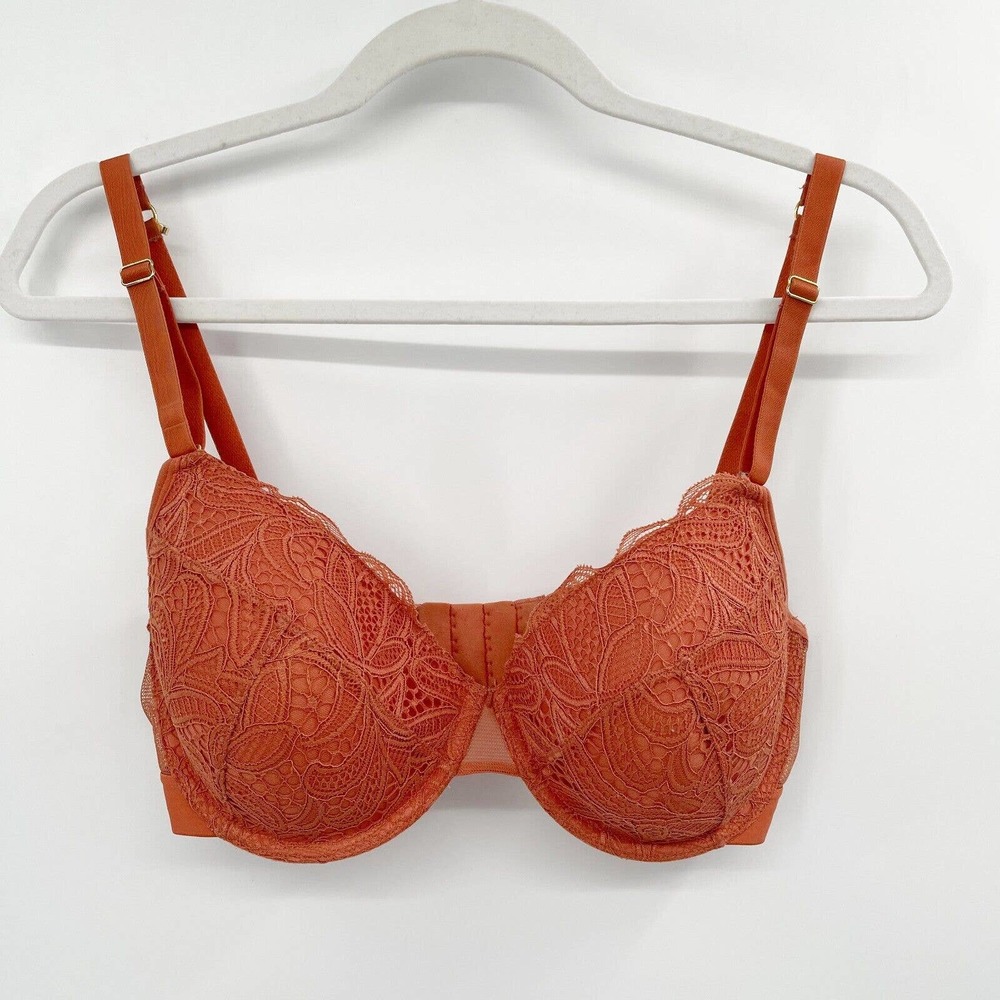 Lively The Lace T Shirt Bra Orange Size 36D Multi-way Padded Cups Mesh Trim